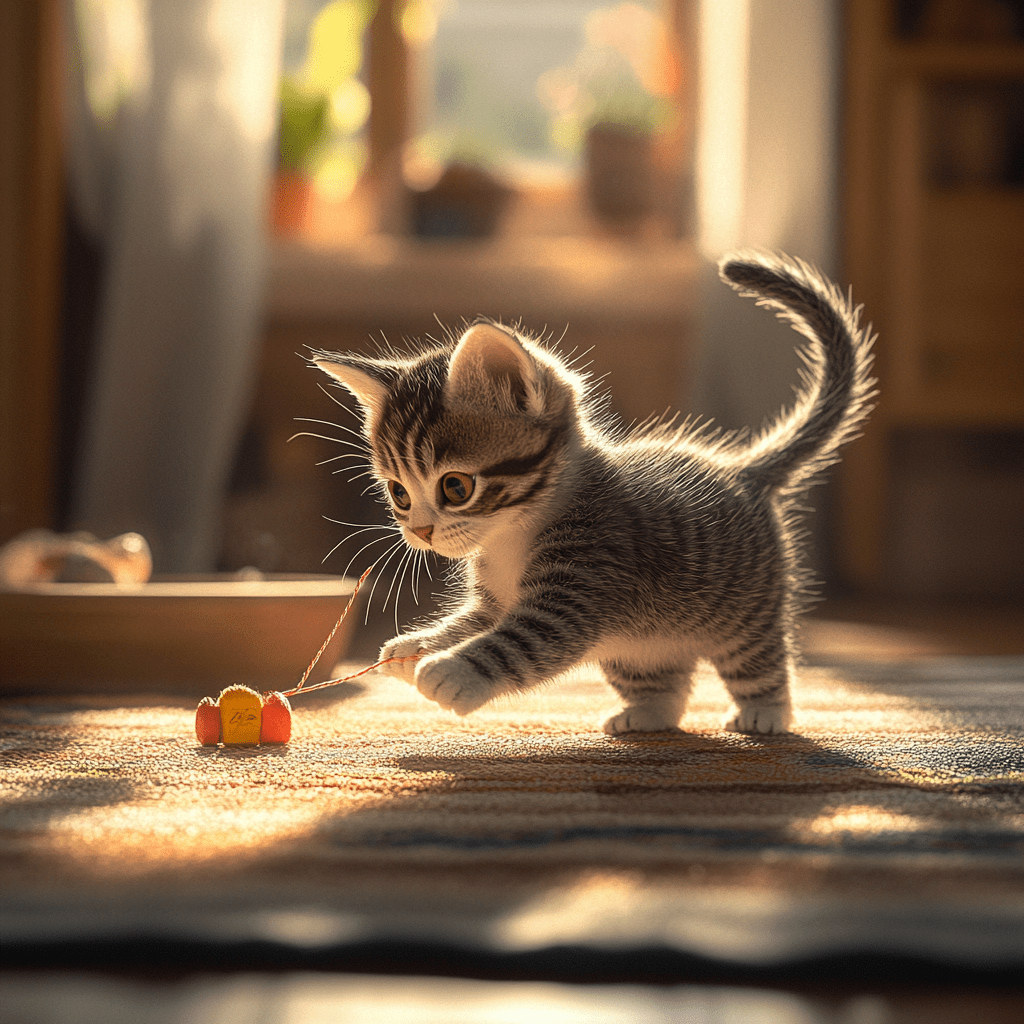 A thriving kitten playing or resting