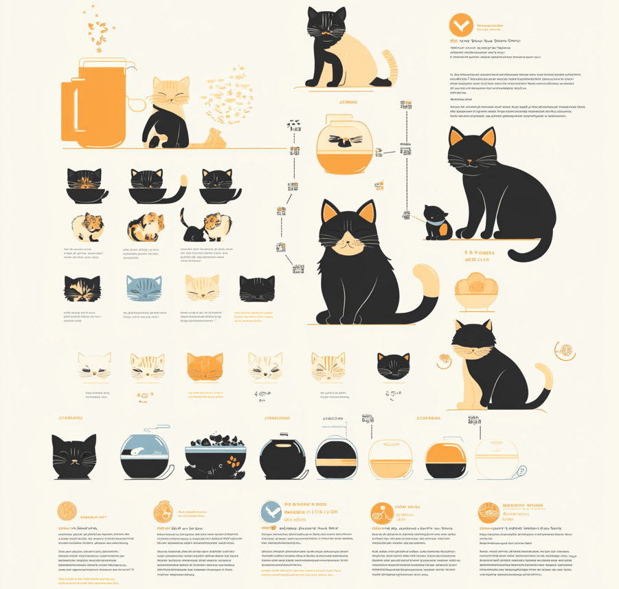 A chart or illustration showing the different life stages of a kitten with corresponding feeding schedules.
