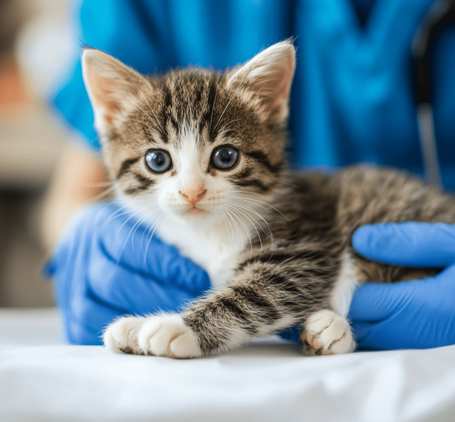 A kitten showing mild symptoms (like slight swelling) after vaccination. 