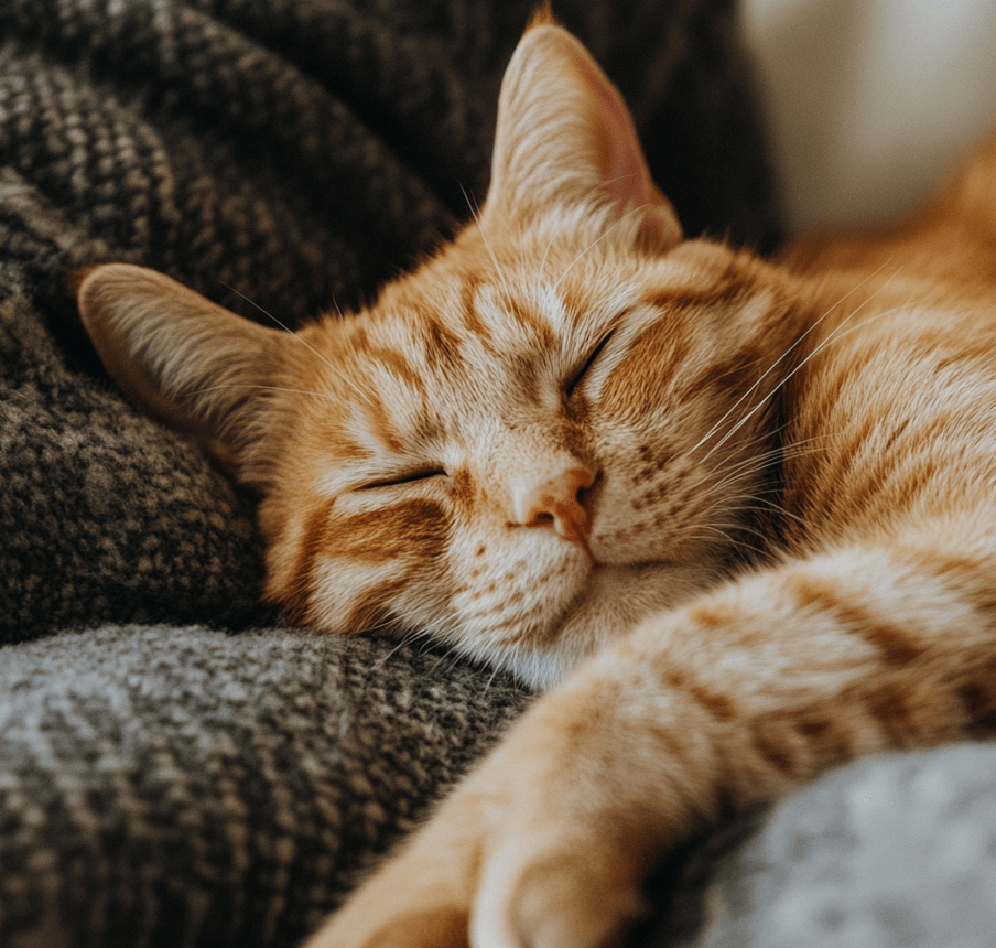 A calm, older kitten or adult cat looking weak but still alert, perhaps with its owner in a comforting setting, illustrating the long-term nature of FIV. 
