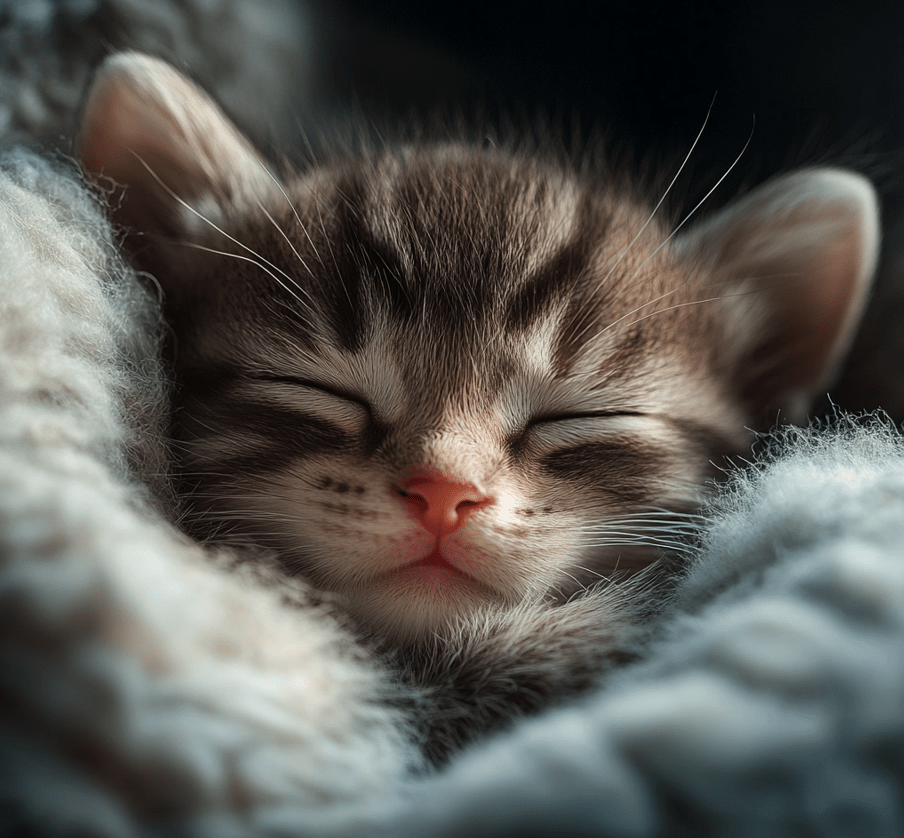 A close-up of a newborn kitten.