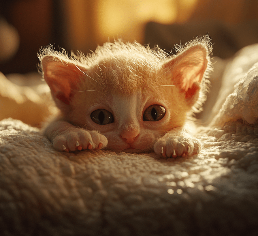 A one-week-old kitten with eyes slightly opening. 