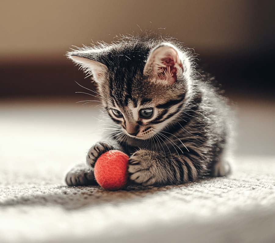 A playful three-week-old kitten. 