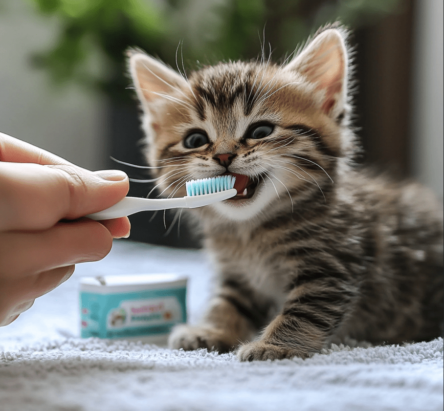 Brushing your cat's teeth.