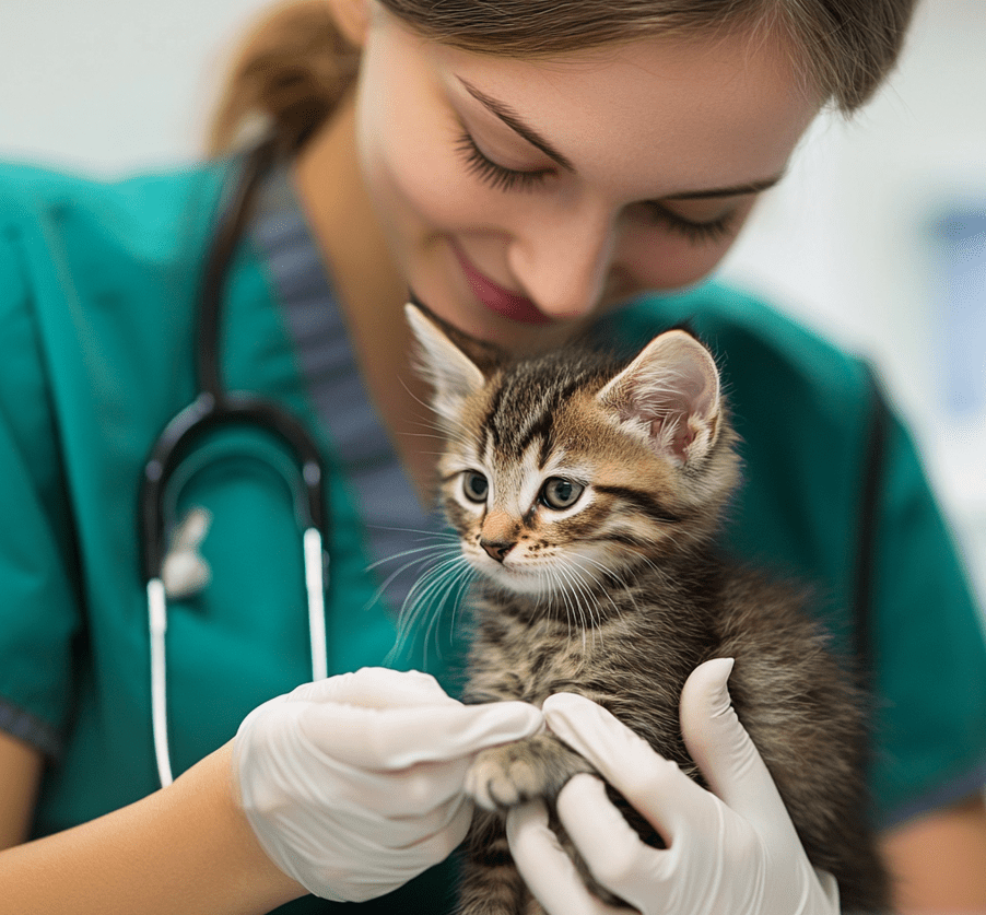 An 8-week-old kitten standing confidently, showing balance and curiosity. 