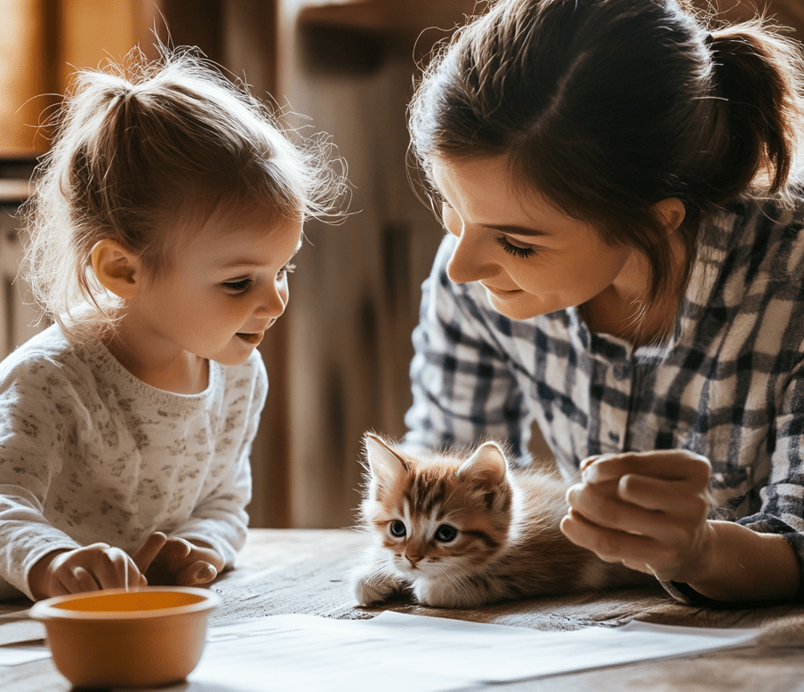 Kitten Interaction with Children 