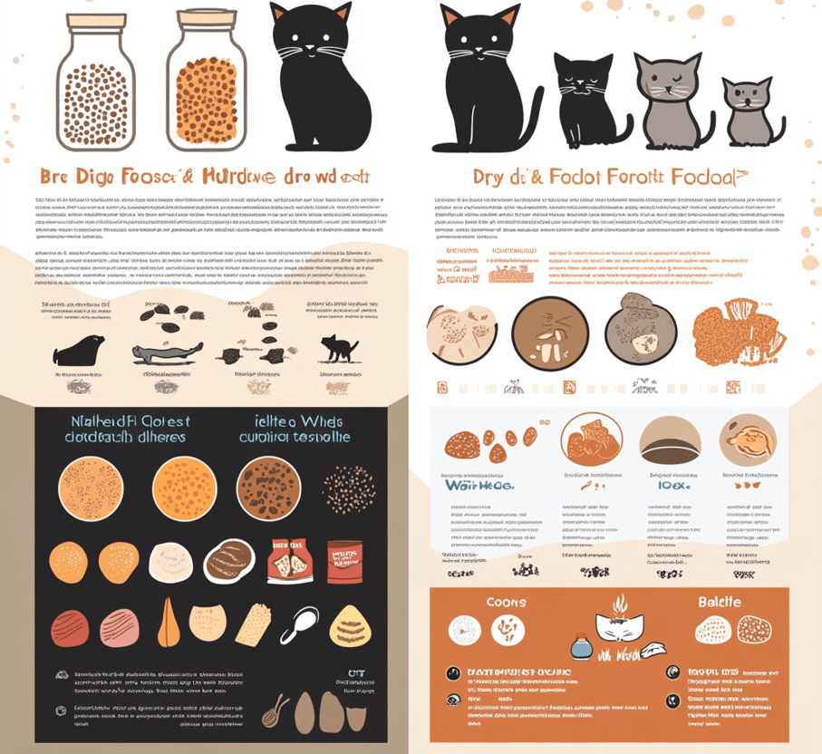 A visually appealing comparison table or infographic summarizing the pros and cons of dry and wet cat food.
