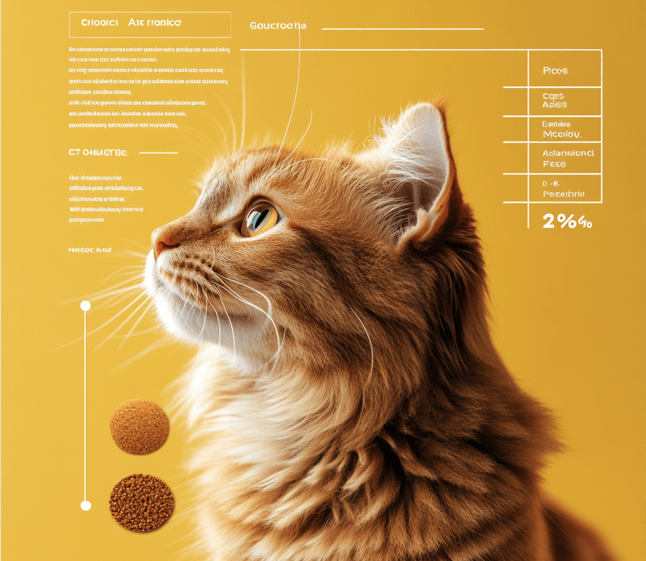 A simplified visual representation of a cat food label highlighting the guaranteed analysis section.