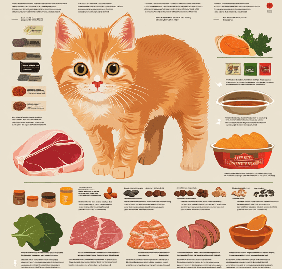 An infographic summarizing all the risks and benefits of raw meat vs. commercial kitten food.
