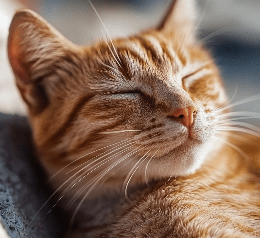 A close-up of a cat squinting contentedly.
