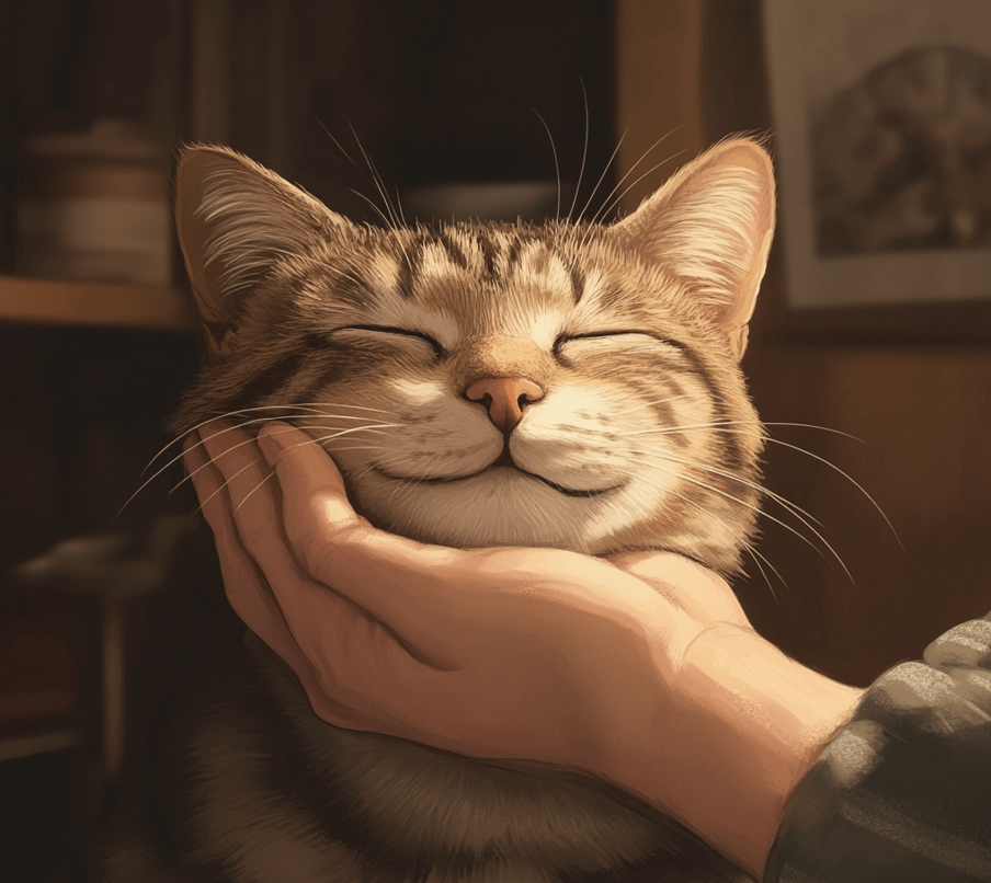  A cat rubbing its face on a person's hand.
