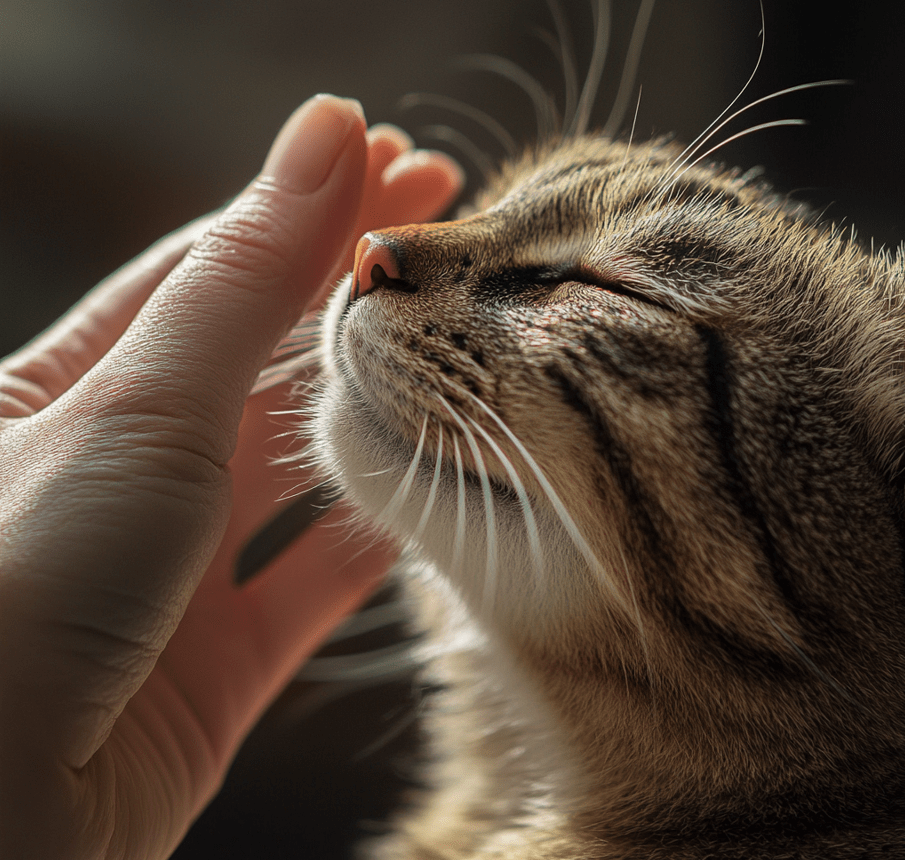 A cat rubbing its face or body against an object or a person, marking territory. 