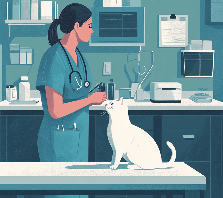 A veterinarian conducting a glucose test on a cat. 