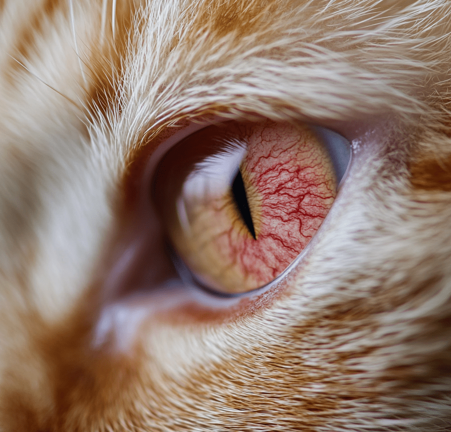 A cat with redness in the eye, indicative of conjunctivitis.