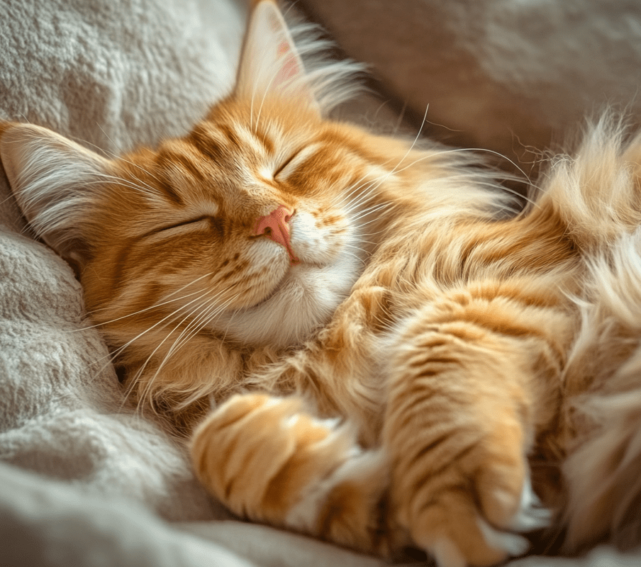 A happy and healthy cat with shiny fur, playing or resting comfortably, indicating recovery from skin conditions.
