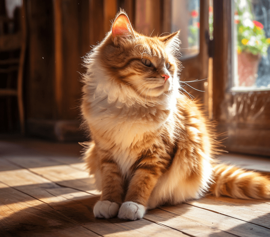 A distressed-looking cat showing signs of discomfort, such as hunching or sitting with an arched back.