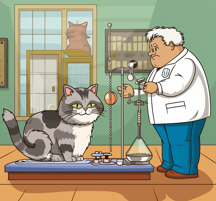 A cat being weighed at a veterinary clinic during a check-up.
