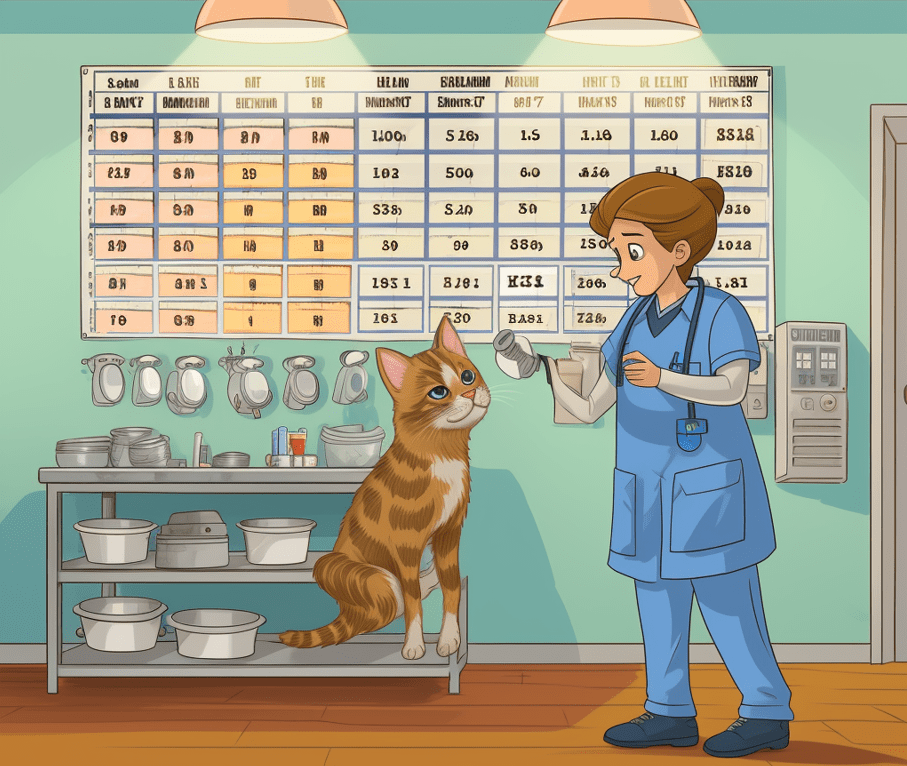 A veterinarian assessing a cat's Body Condition Score (BCS).
