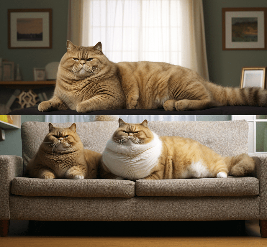 Before-and-after pictures of a cat that lost weight, e.g., "Mittens" or "Whiskers."
