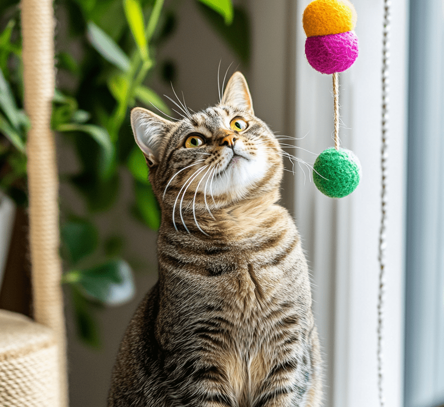 A cat playing safely indoors or being supervised outdoors. 