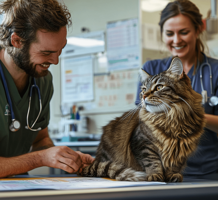  A healthy cat and owner at the vet for a routine check-up, showing the importance of preventive care. 