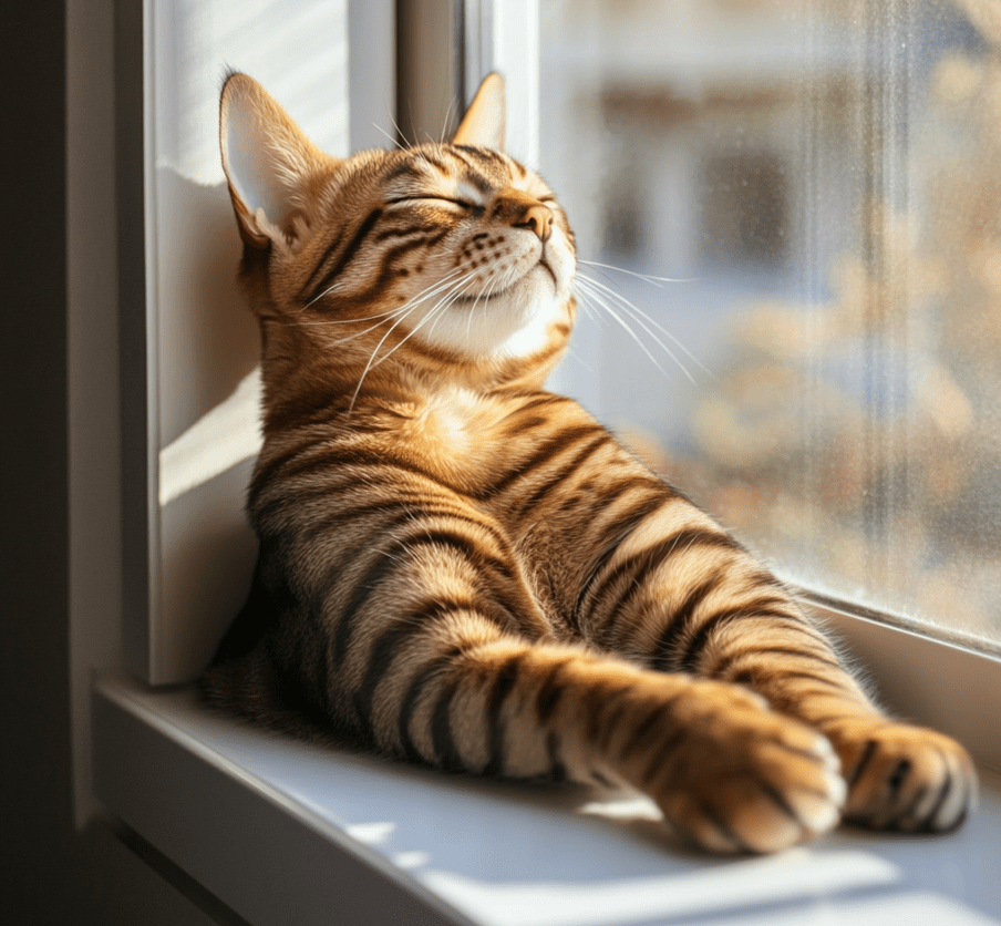 A happy, healthy Bengal cat with a shiny coat.
