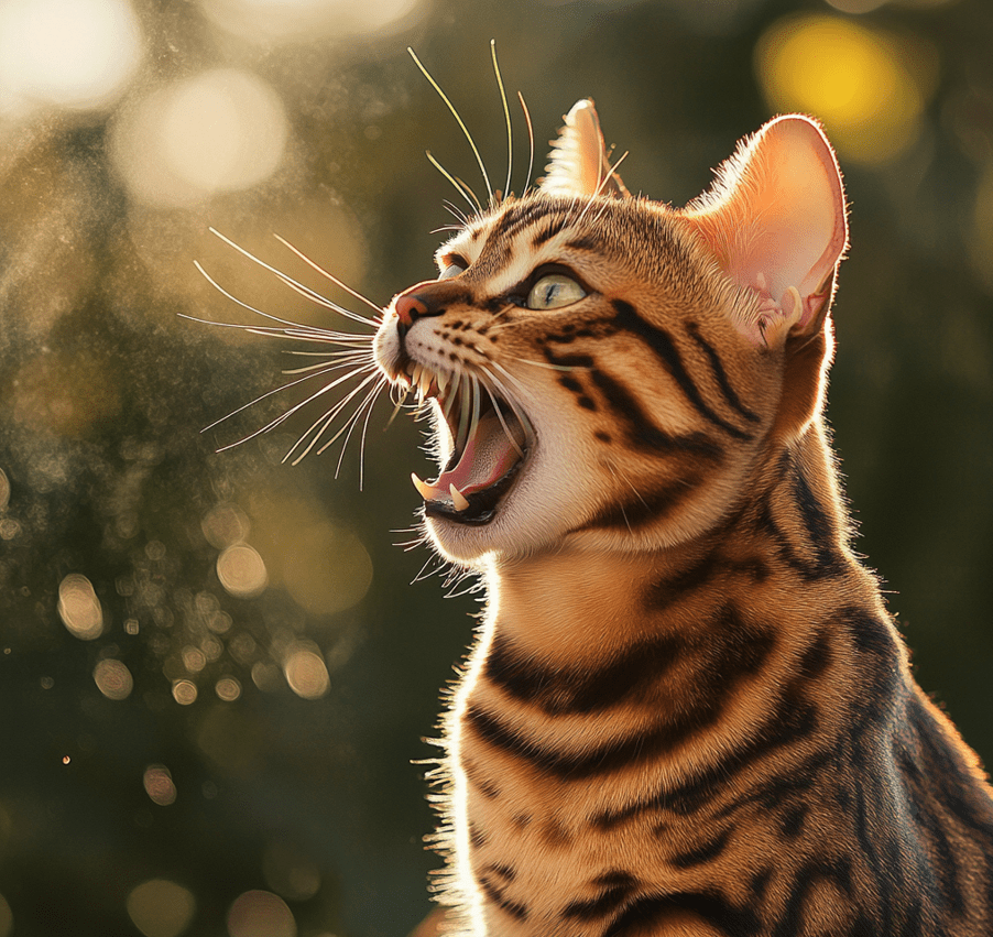 Bengal cat sneezing or scratching.