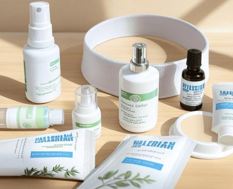 A flat lay image showing calming products recommended for cats, helping readers visualize them.
