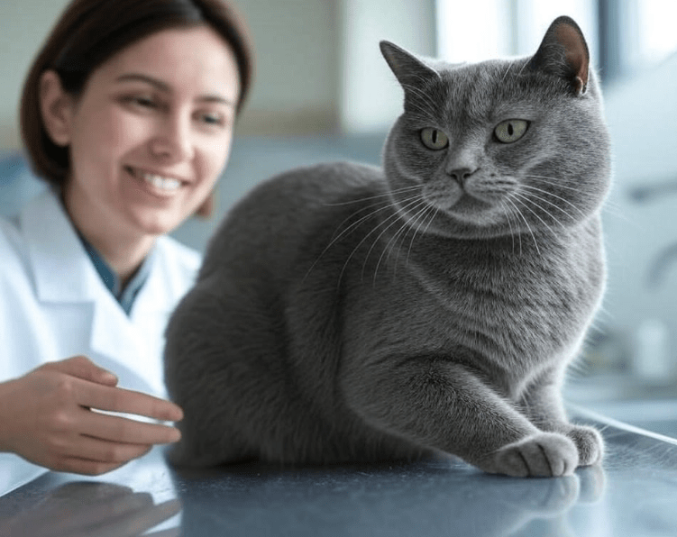 A cat being gently examined by a vet, reinforcing the idea of seeking expert guidance.
