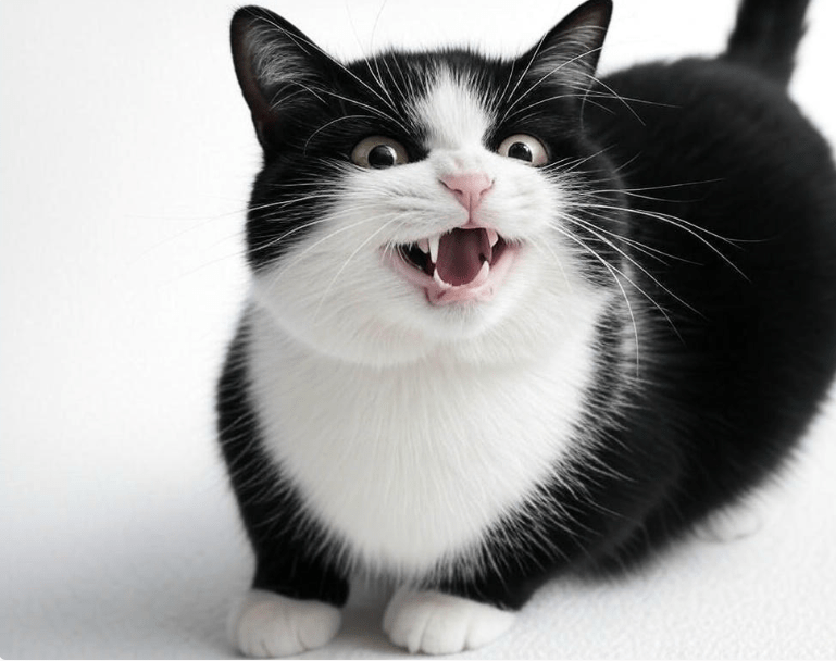  An illustrated guide showing 5 key aggressive cat signals (dilated pupils, flattened ears, tail lashing, arched back, hissing). 