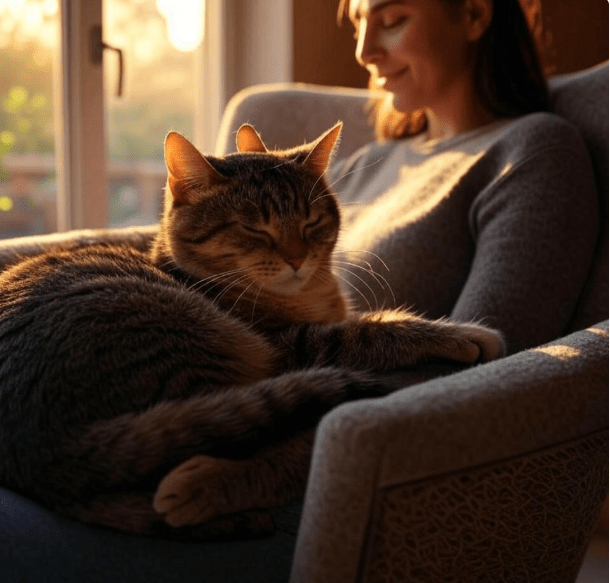 Emotional final image showing strong cat-human bond through kneading.
