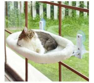 AMOSIJOY Cordless Window Perch for Cats, Hammock With 4 Strong Suction Cups, Solid Metal Frame and Soft Cover, Indoor Cat Bed
