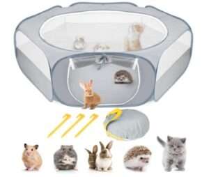 SlowTon Small Animal Playpen Portable - Durable Cat Playpen with Reinforced Mesh, Foldable Pet Playpen Exercise Play Pen with Zipper Top Cover Puppy Fence Kitten Rabbit Ferret Chinchilla (M,Grey) 