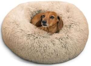 Best Friends by Sheri The Original Calming Donut Dog and Cat Bed in Shag Fur, Taupe, Small, 23x23

