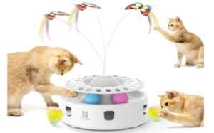 Potaroma Cat Toys 3in1 Automatic Interactive Kitten Toy, Fluttering Butterfly, Moving Ambush Feather, Track Balls, Dual Power Supplies, USB Powered, Indoor Exercise Kicker (Bright White)
