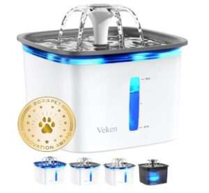 Veken 95oz/2.8L Pet Fountain, Automatic Cat Water Fountain Dog Water Dispenser with Replacement Filters for Cats, Dogs, Multiple Pets (Grey, Plastic)
