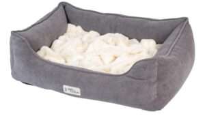 PetFusion Calming Cuddler Dog & Cat Bed | Anti-Anxiety Dog Bed for Medium Dogs & Cats | Loose Blanket Promotes Burrowing (Dogs) & Kneading (Cats) | CertiPUR-US Memory Foam | Grey/Ivory
