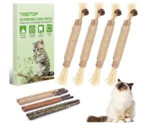 TINDTOP Silvervine Sticks, 10 Pack Natural Catnip Chew Toys for Kittens Teeth Cleaning, Increase Appetite, Calm Anxiety and Stress, Aggressive Chewers Toy 