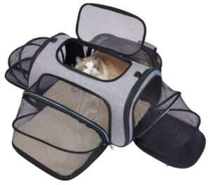Siivton 4 Way Expandable Pet Carrier, Airline Approved Collapsible Cat Soft-Sided Carriers W/Removable Fleece Pad for Cats, Puppy, Small Dogs (18"x 11"x 11") 