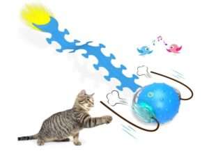 Giociv Interactive Cat Toys Ball for Indoor Cats Fast Rolling on Carpet, Chirping & Motion Activate Cat Toys (Blue Centipede)
