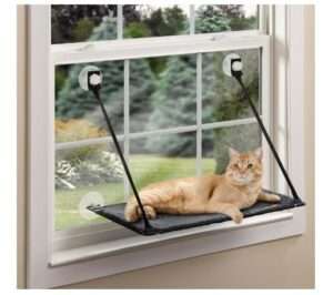 K&H Pet Products EZ Mount Cat Window Perch for Large Cats, Sturdy Kitty Sill Window Hammock Bed, Steel Frame, Sturdy Suction Cups, Washable Shelf Cover, Foldable - Fits 27"W X 23"H Glass Spaces 