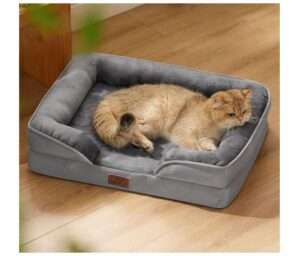 Bedsure Cat Beds for Indoor Cats - Washable Bolster Dog Sofa Beds for Extra Small Dogs, Supportive Foam Pet Couch Bed with Removable Washable Cover, Waterproof Lining and Nonskid Bottom, Grey
