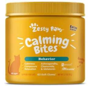 Zesty Paws Calming Chews for Cats - Composure & Relaxation for Everyday Stress & Separation - with Ashwagandha, Organic Chamomile, L-Theanine & L-Tryptophan – Bacon - 60 Count - Cat
