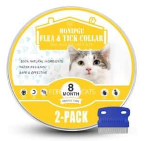 MONIPGU Flea and Tick Collar for Cats,2 Pack,Natural Flea and Tick Prevention for Cats,8 Months Protection,One Size Fits All Cats,Adjustable & Waterproof,Include Flea Comb 
