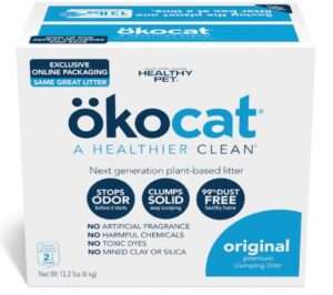 ökocat Original Wood Clumping Cat Litter, Unscented, 13.2 pounds - Natural Ingredients, Stops Odor, Clumps Solid, 99% Dust Free, Great for All Cats 