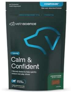 VETRISCIENCE Calm & Confident Chews, Composure Clinically Tested Calming & Anxiety Supplement for Dogs, Reduce Stress & Fear, Ideal for Thunderstorms, Fireworks & Travel, Chicken, 60 Count
