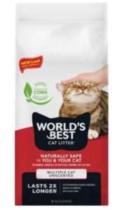 WORLD'S BEST CAT LITTER Multiple Cat Unscented, 32-Pounds - Natural Ingredients, Quick Clumping, Flushable, 99% Dust Free & Made in USA - Long-Lasting Odor Control & Easy Scooping 