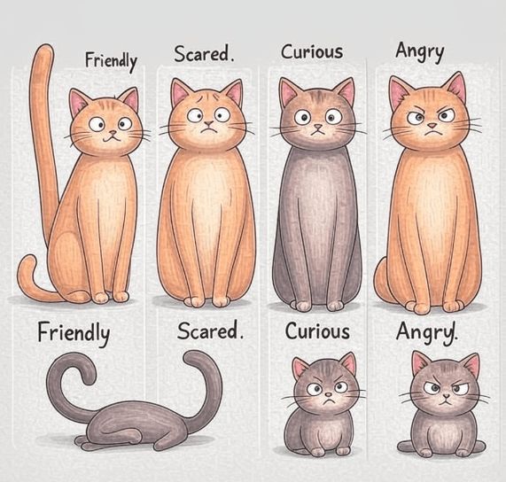 Illustrated guide to cat body postures
