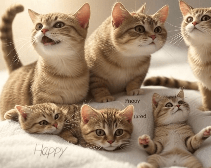 A visual guide showing different cat tail positions and their meanings 