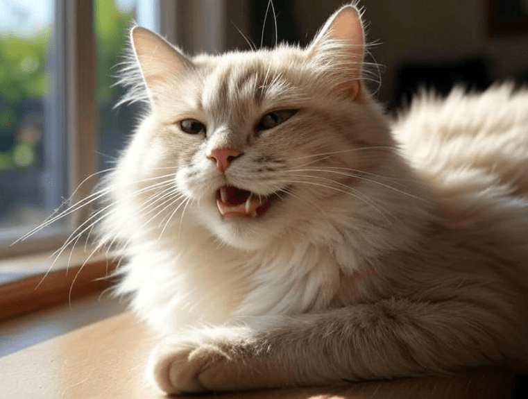 A content cat lounging near a closed door or on a sunny windowsill
